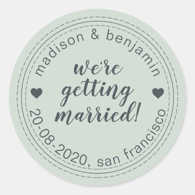 Adesivo Redondo Casando-se Salve a data Pastel Verde (Frente)