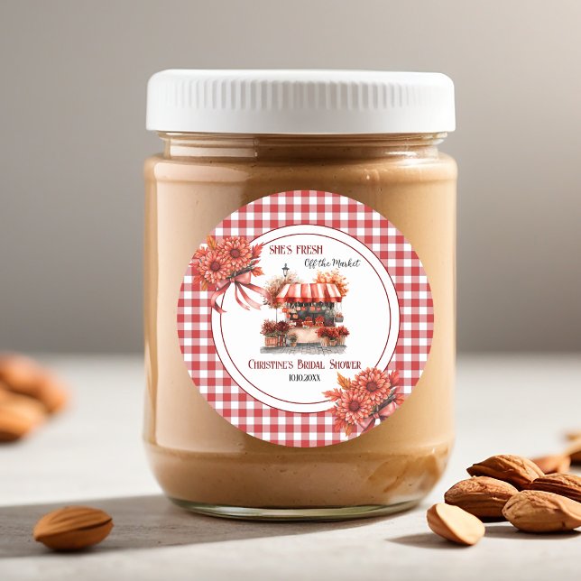 Adesivo Redondo Casar ao Ar Livre Piquenique Xadrez Bridal Shower (Criador carregado)