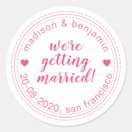 Adesivo Redondo Casar-se Salve a Data Rosa Quente