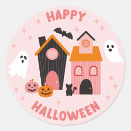 Adesivo Redondo Casas Assombradas de Halloween Cute Spooky