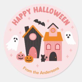 Adesivo Redondo Casas Assombradas de Halloween Cute Spooky
