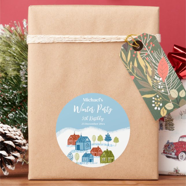 Adesivo Redondo Casas de inverno Festa de aniversário Presente de  (Feriado)