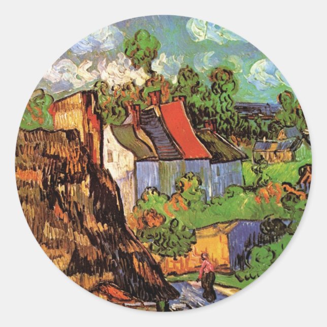 Adesivo Redondo Casas em Auvers por Vincent van Gogh (Frente)