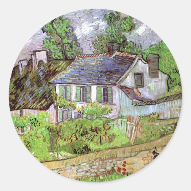 Adesivo Redondo Casas em Auvers por Vincent van Gogh (Frente)