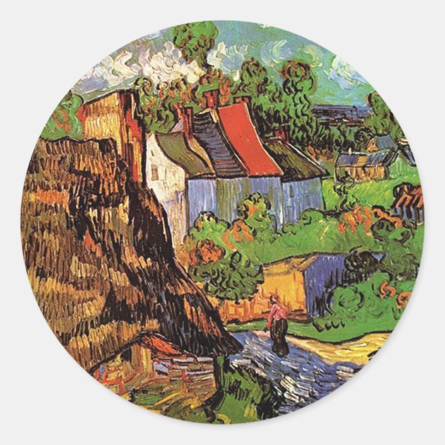 Adesivo Redondo Casas em Auvers, Vincent van Gogh. Aldeia (Frente)