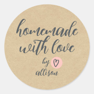 Adesivo Redondo Caseiro com Amor Papel Kraft Personalizado