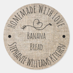 Adesivo Redondo Caseiro com Amor Rustic Burlap Produtos Assados