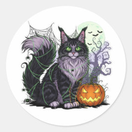 Adesivo Redondo Casinha-Aranha - Maine Coon Halloween