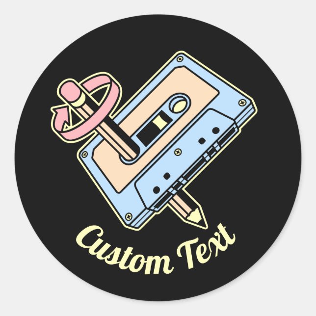 Adesivo Redondo Cassete de áudio com lápis (Frente)