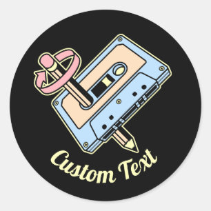 Adesivo Redondo Cassete de áudio com lápis