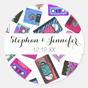 Adesivo Redondo Cassetes de banda magnética modeladas dos anos 90