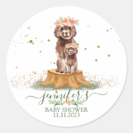 Adesivo Redondo Castanho Cavapoo com Chá de fraldas Floral