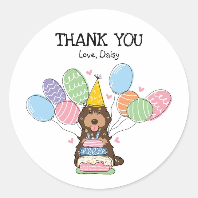 Adesivo Redondo Castanho Cockapoo Cavapoo Aniversário Favorito Eti (Frente)