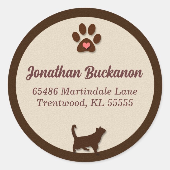 Adesivo Redondo Castanho de Chocolate e Gato de Banho (Frente)