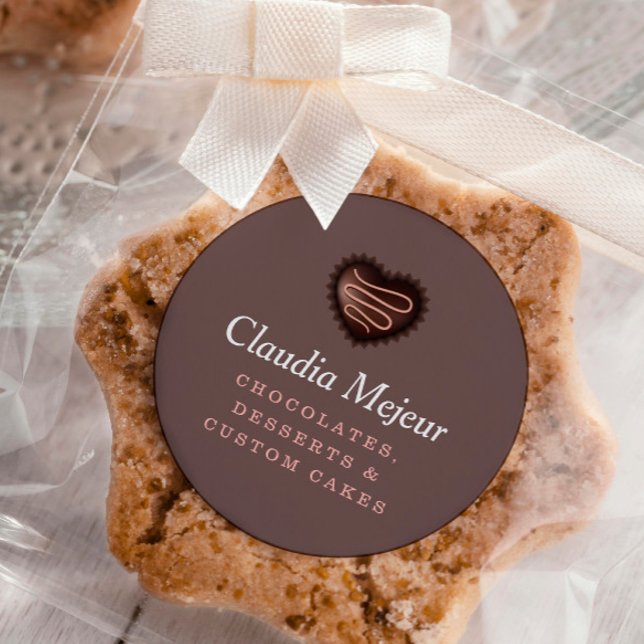 Adesivo Redondo Castanho de Chocolate Simples Moderno (Criador carregado)