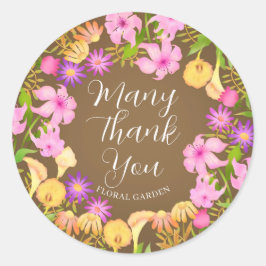 Adesivo Redondo Castanho de Jardim Floral