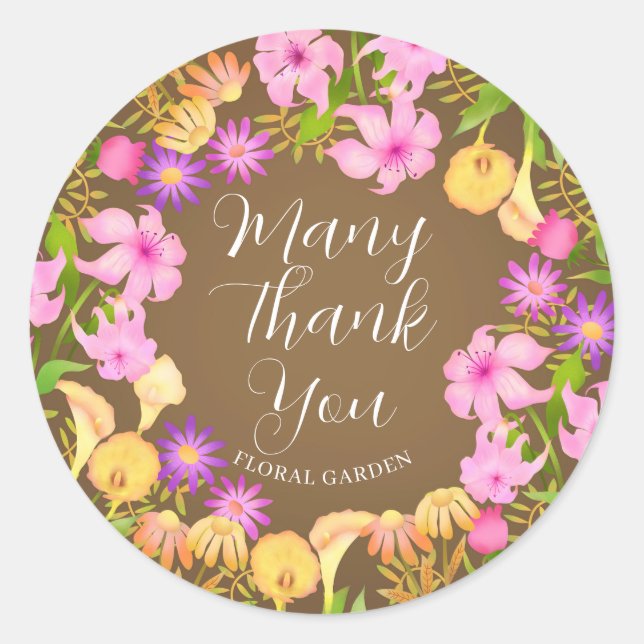 Adesivo Redondo Castanho de Jardim Floral (Frente)