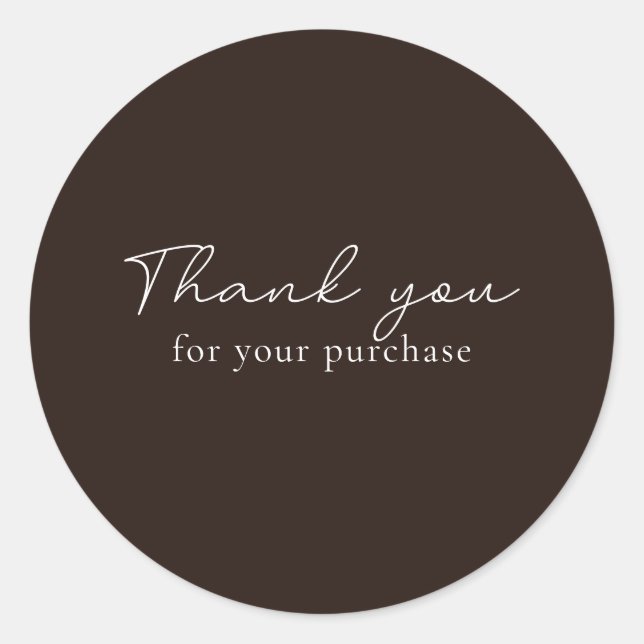 Adesivo Redondo Castanho sólido. Obrigado pela sua compra (Frente)