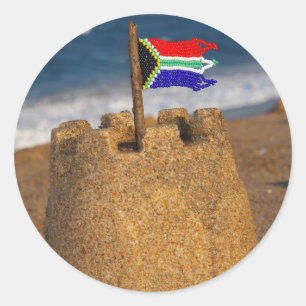 Adesivo Redondo Castelo De Areia Com Bandeira Sul-Africana, Umhlan