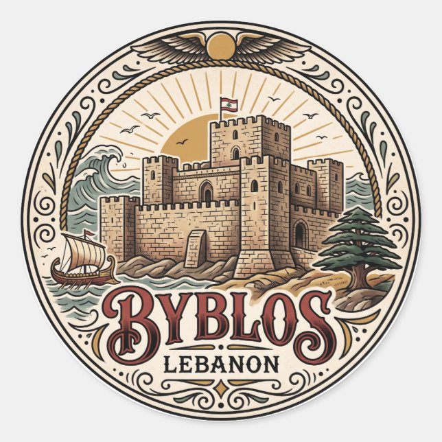 Adesivo Redondo Castelo de Byblos Líbano (Frente)
