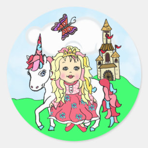 Adesivo Redondo Castelo de cabelo louro bonito da princesa e do