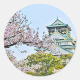 Adesivo Redondo Castelo de Himeji com flores de cereja