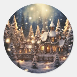 Adesivo Redondo Castelo de Leitura de Fada de Natal Inspirado