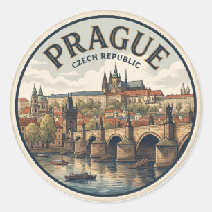 Adesivo Redondo Castelo de Praga e Ponte Carlos República Tcheca