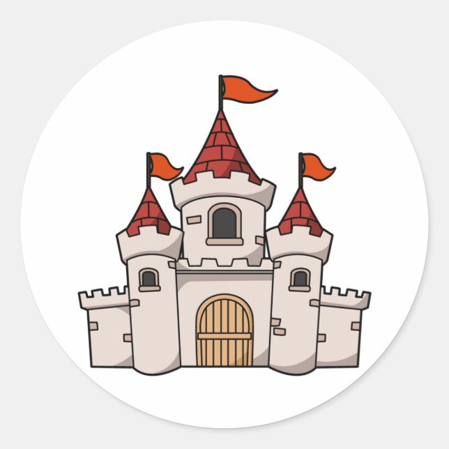 Adesivo Redondo Castelo Medieval de Cartoon Vermelho e Branco com  (Frente)