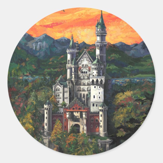 Adesivo Redondo Castelo Schloss Neuschwanstein (Frente)