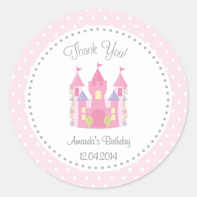 Adesivo Redondo Castle Little Princess Birthday Sticker (Frente)