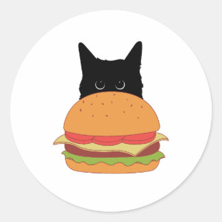 Adesivo Redondo Cat ama Cheeseburger