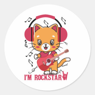 Adesivo Redondo Cat and Rock Eu sou Rockstar Legal Cat Banda Rockc