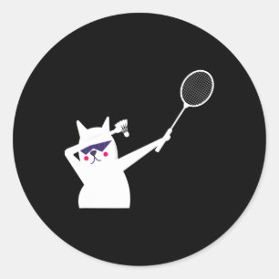 Adesivo Redondo Cat Badminton Shuttle Para Mulheres Homens Criança
