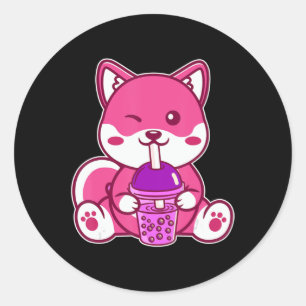 Adesivo Redondo Cat Boba Cute Bubble Tea Anime Neko Kawaii para Gi