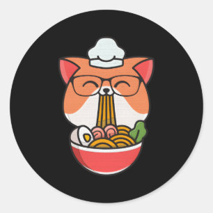 Adesivo Redondo Cat Boba Eat Ra Anime Kawaii Neko Cat Comendo Ra K