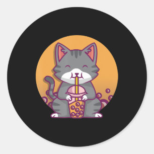 Adesivo Redondo Cat Boba Tea Bubble Tea Anime Kawaii Neko Gifts Gi