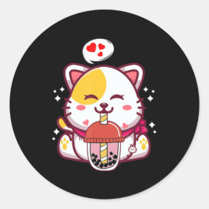 Adesivo Redondo Cat Boba Tea Bubble Tea Anime Kawaii Neko Gifts Gi