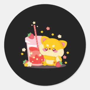 Adesivo Redondo Cat Boba Tea Bubble Tea Anime Kawaii Neko para Gar