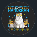 Adesivo Redondo Cat Chanukah Jewish Ugly Hanukkah Sweater Pajama<br><div class="desc">Cat Chanukah Jewish Ugly Hanukkah Sweater Pajama</div>