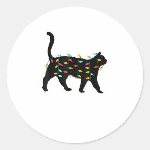 Adesivo Redondo Cat Christmas Lights Presente de Natal para Animal