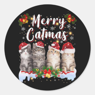 Adesivo Redondo Cat Christmas Santa Hat Engraçado Feliz Catmas