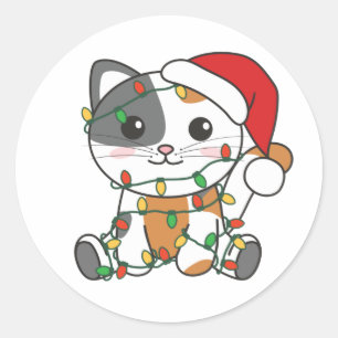 Adesivo Redondo Cat Christmas Winter Animals Cats Classic Round St