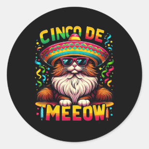 Adesivo Redondo Cat Cinco De Meow Partido Mexicano Kids Cinco De M