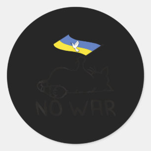 Adesivo Redondo Cat Com A Ucrânia Flag Sem guerra, Paz Para A Ucrâ