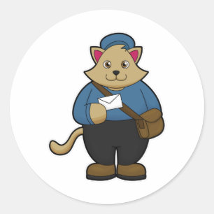 Adesivo Redondo Cat como Postman com Envelope & Bag