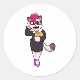 Adesivo Redondo Cat como Secretário com Notepad