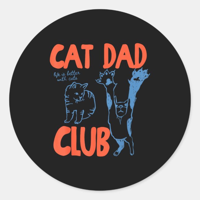 Adesivo Redondo Cat Dad Club Funny Cat Lover Pet Parent Father's D (Frente)