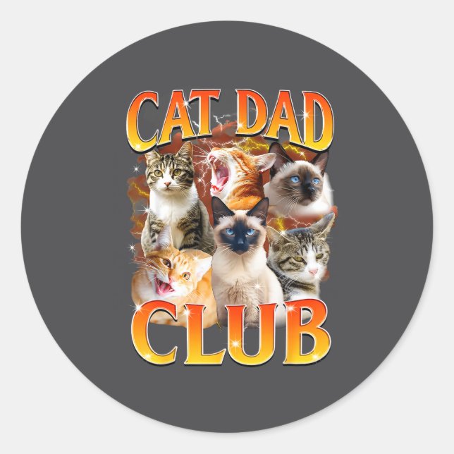 Adesivo Redondo Cat Dad Club Funny Life Is Better With Cats Father (Frente)