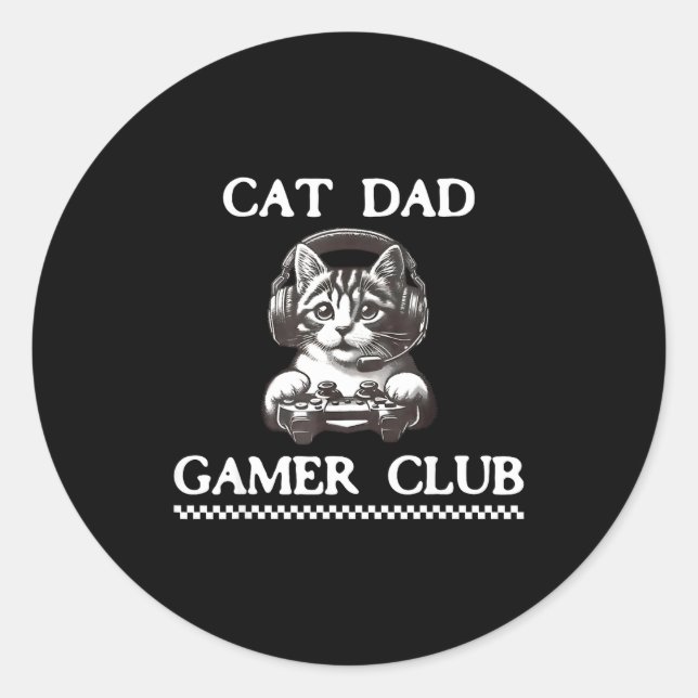 Adesivo Redondo Cat Dad Gamer Club Funny Cat Lover Gaming Game Fat (Frente)